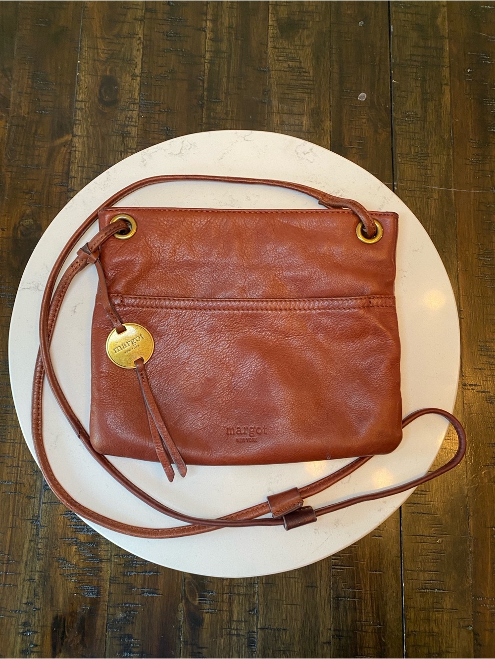 Margot New York Cognac Brown Genuine Leather Crossbody Hobo Shoulder Bag Medium